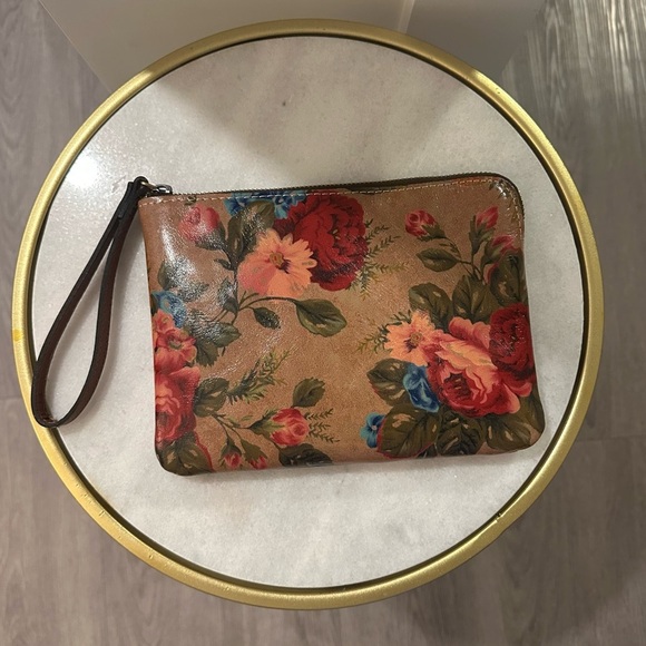 Patricia Nash Brown and Red Floral Leather Clutch Wristlet - Picture 4 of 7